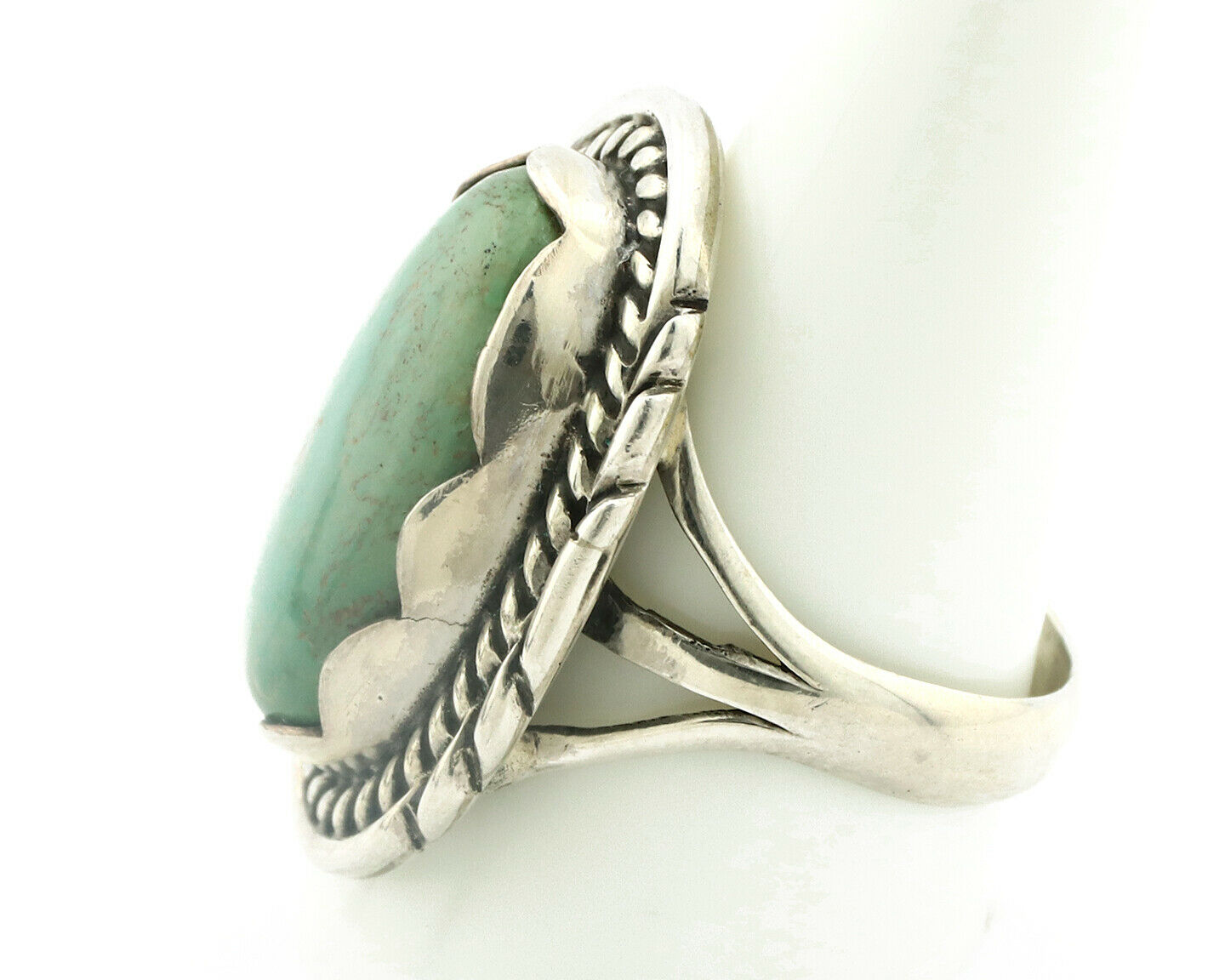 Navajo Ring .925 Silver Natural Aqua Turquoise Signed Apache C.80's