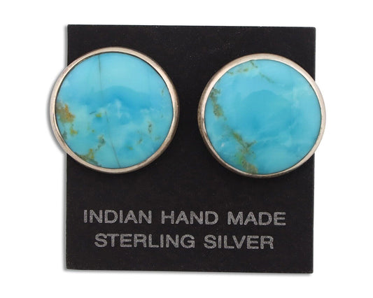 Navajo Earrings 925 Silver Natural Kingman Turquoise Artist Signed JM C.90's