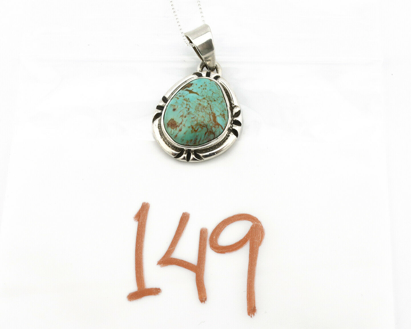 Navajo Kingman Turquoise Pendant .925 Silver Hand Stamped Signed Gecko C.80's