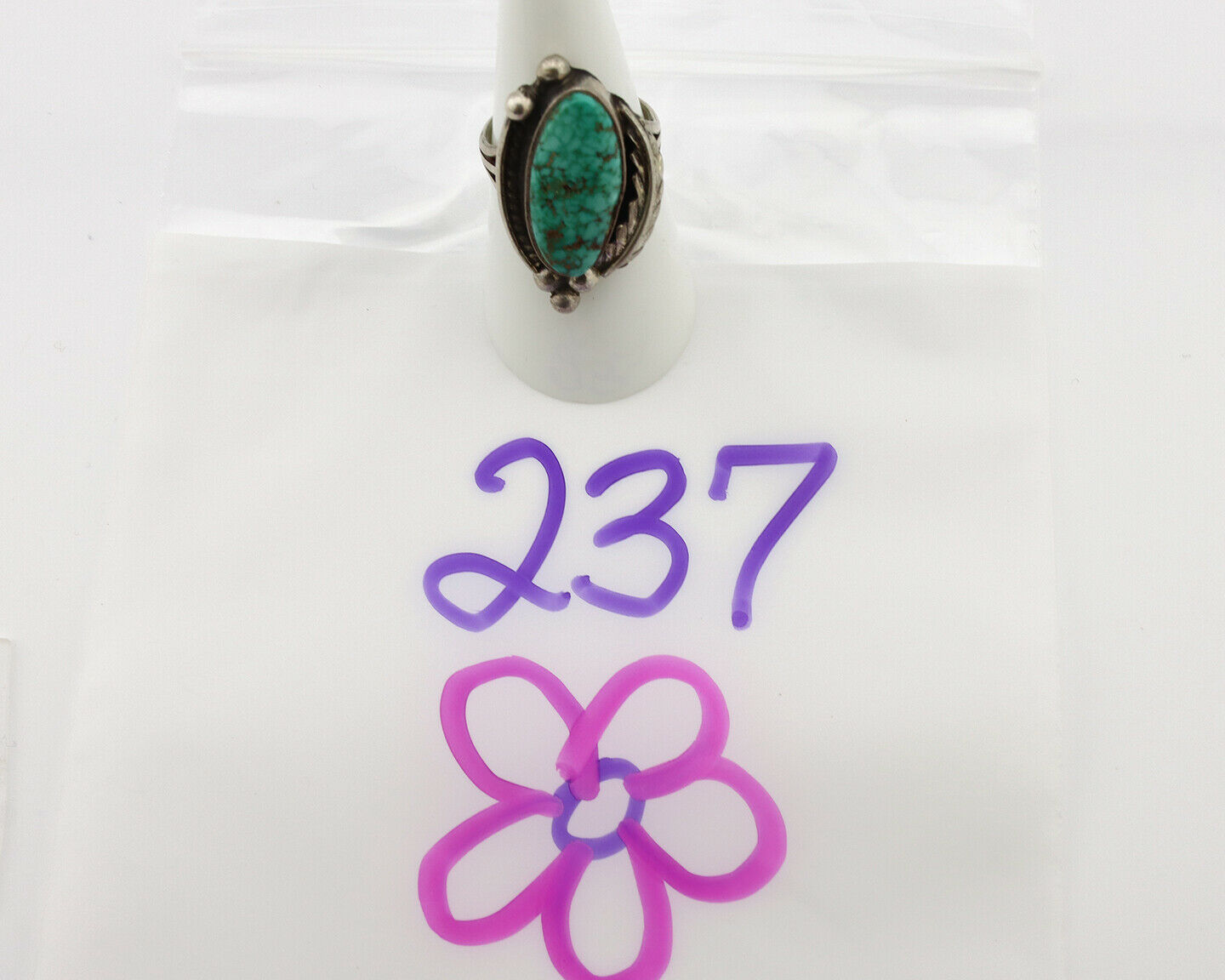 Navajo Ring .925 Silver Spiderweb Turquoise Signed Native Artist C.80's