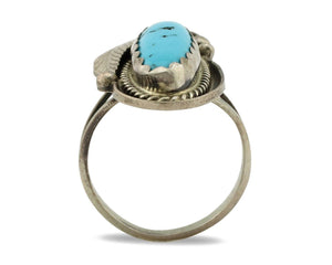 Navajo Ring 925 Silver Morenci Turquoise Signed Justin Morris C.80's