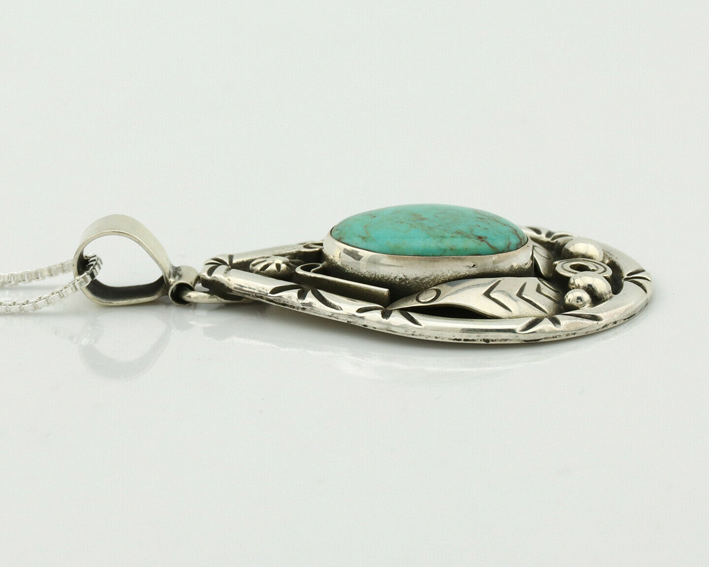 Navajo Necklace .925 Silver Kingman Turquoise Signed Tepee C.1980's