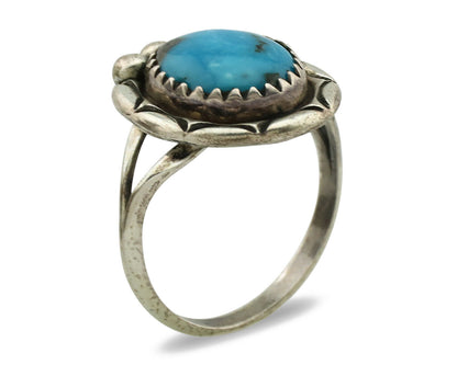 Navajo Ring .925 Silver Blue Turquoise Native American Artist C.1980's