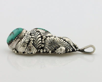 Navajo Pendant 925 Silver Natural Mined High Grade Turquoise Signed Tom Willeto