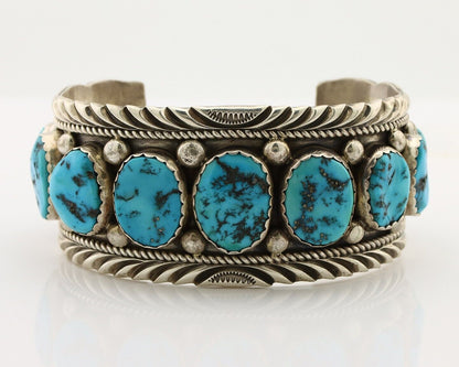 Navajo Link Bracelet .925 Silver Sleeping Beauty Turquoise Native Artist C.80's