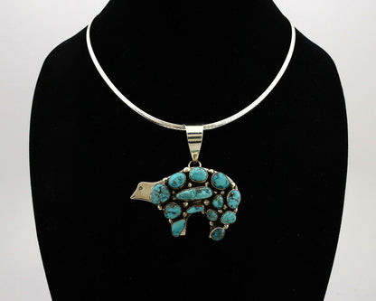 Navajo Necklace .925 Silver Morenci Turquoise Bea Tom C.80's