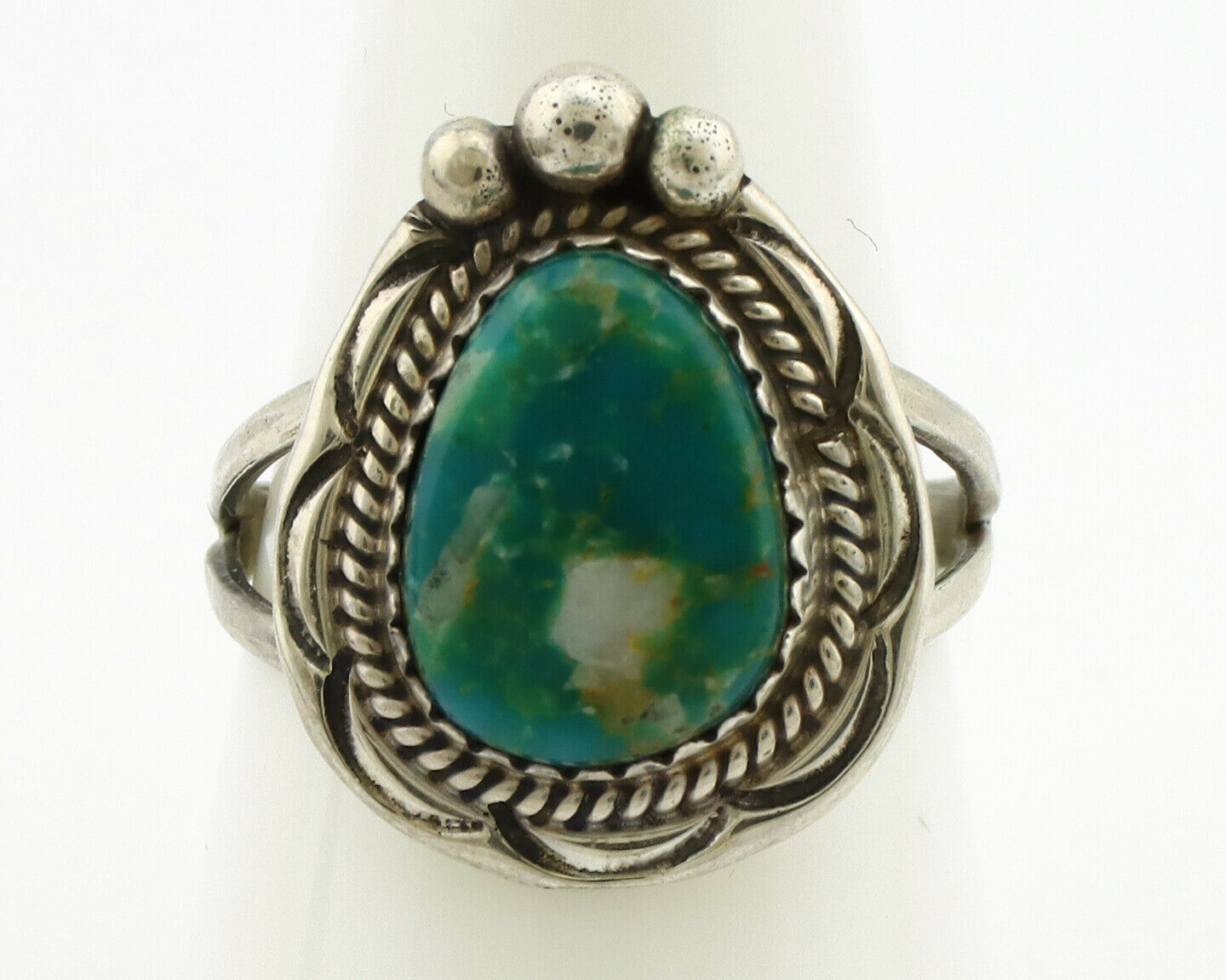 Navajo Ring .925 Silver Green Turquoise Artist Signed A C.1980's