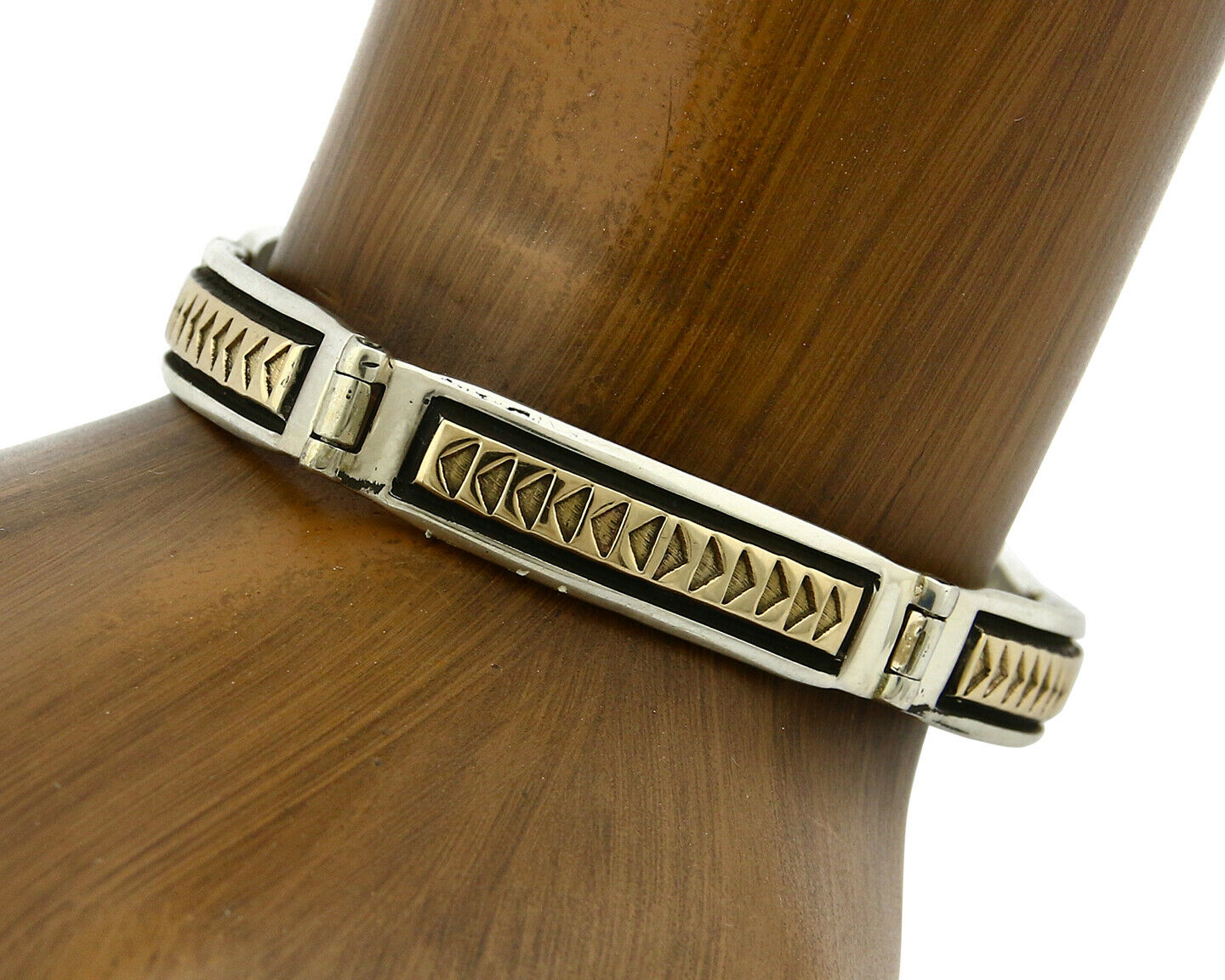 Navajo Bracelet Handmade .925 Silver & 14k SOLID Yellow Gold Signed JK C.85-92