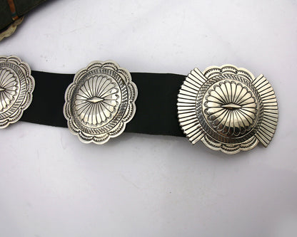 Navajo Concho Belt .925 Silver Hand Stamped Artist Suzie James C.80's