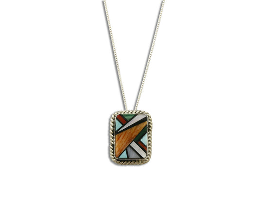 Women's Navajo Inlaid Pendant Natural Gemstone .925 Silver Necklace