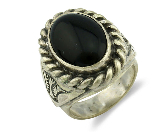 Navajo Ring .925 Silver Onyx Artist Signed Apache Manufacturing C.80's