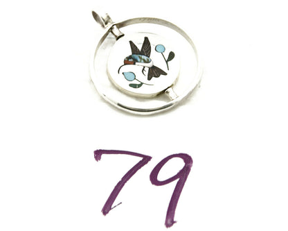Navajo Bird Spinner Pendant .925 Silver Inlaid Gemstone Signed Baylor C.80's