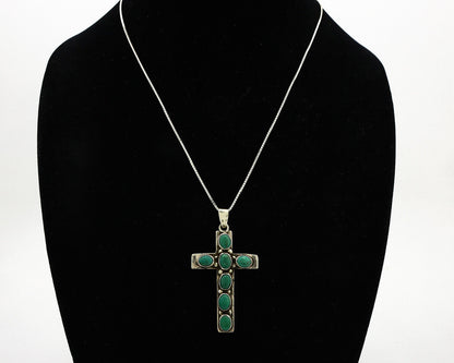 Navajo Cross Necklace 925 Silver Arizona Turquoise Signed C Montoya C.80's