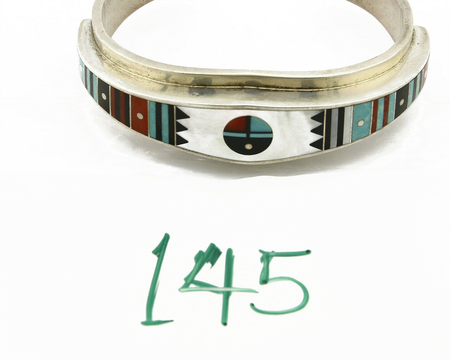 C. 1980's Signed Navajo Artist Ernest Benally Inlaid Gemstone Cuff Bracelet