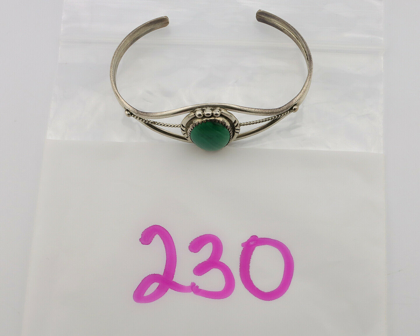 Navajo Bracelet .925 Silver Natural Malachite Native American C.90's