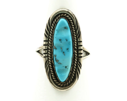 Zuni Ring .925 Silver Natural Hand Carved Turquoise Signed MS C.80's