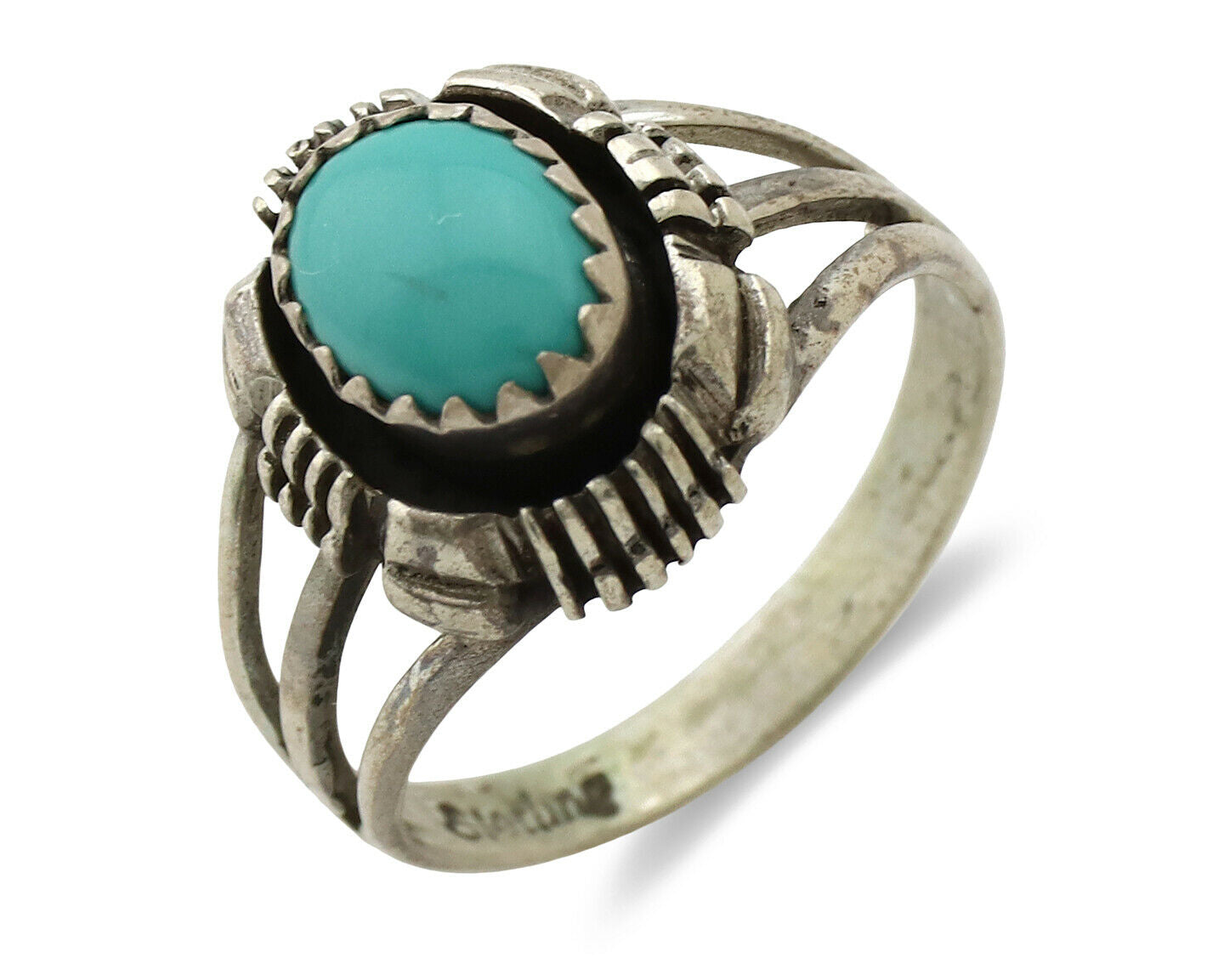 Navajo Ring .925 Silver Sleeping Beauty Turquoise Artist Signed T.I.W C.80's