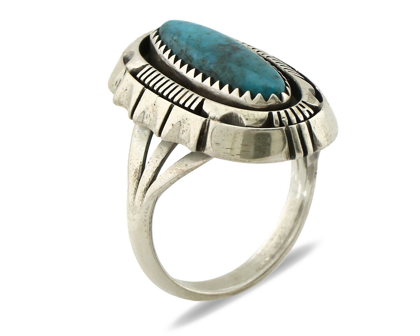 Navajo Ring .925 Silver Spiderweb Turquoise Signed WP C.80's