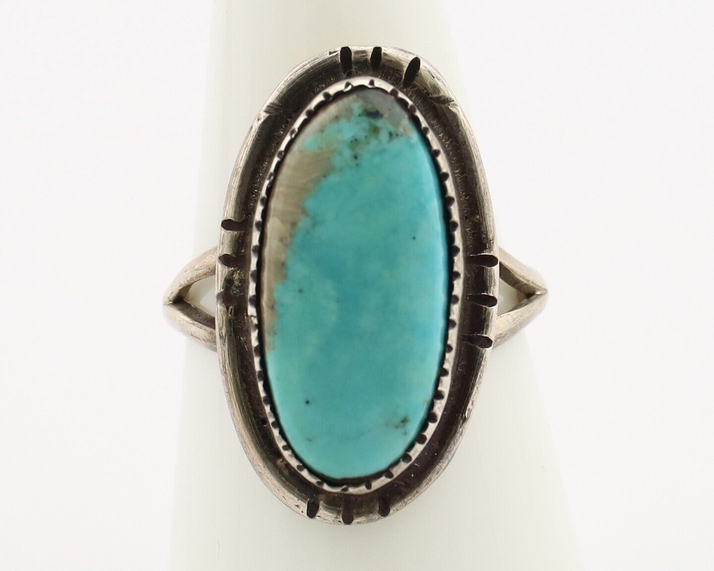 Navajo Ring 925 Silver Blue Gem Turquoise Native American Artist C.80's