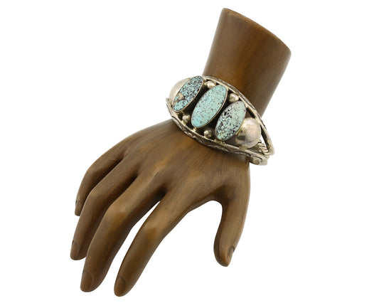 Navajo Bracelet .925 Silver Natural Blue Turquoise Artist Signed JP C.80's