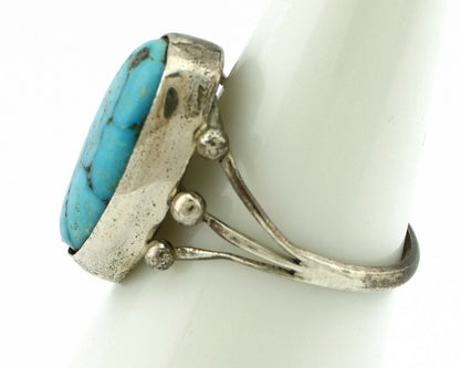 Navajo Ring .925 Silver Morenci Turquoise Artist Signed R C.80's