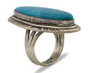 Navajo Ring 925 Silver Nevada Blue Turquoise Artist Signed D Zachary C.80s