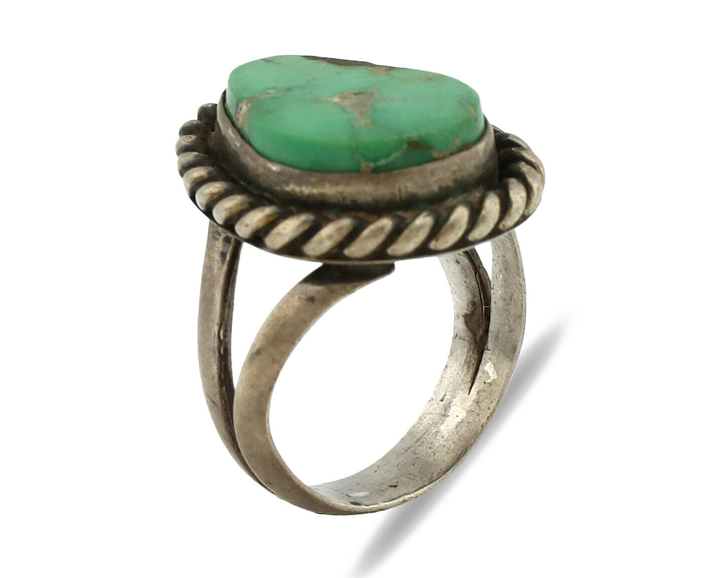 Navajo Ring .925 Silver Kingman Turquoise Native C.1980's Size 3.5