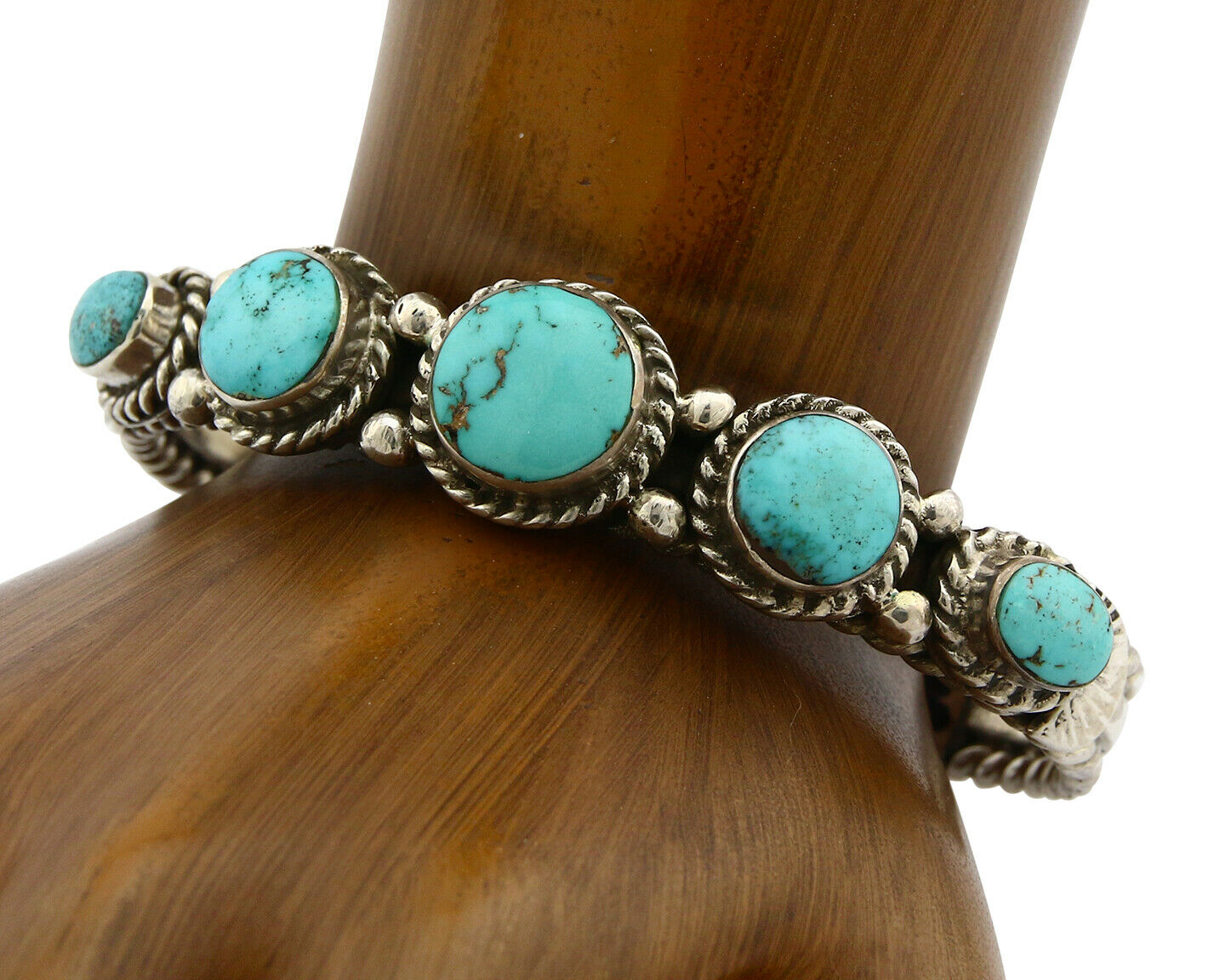 Navajo Natural Blue Turquoise Bracelet .925 Silver Signed PC C.80's