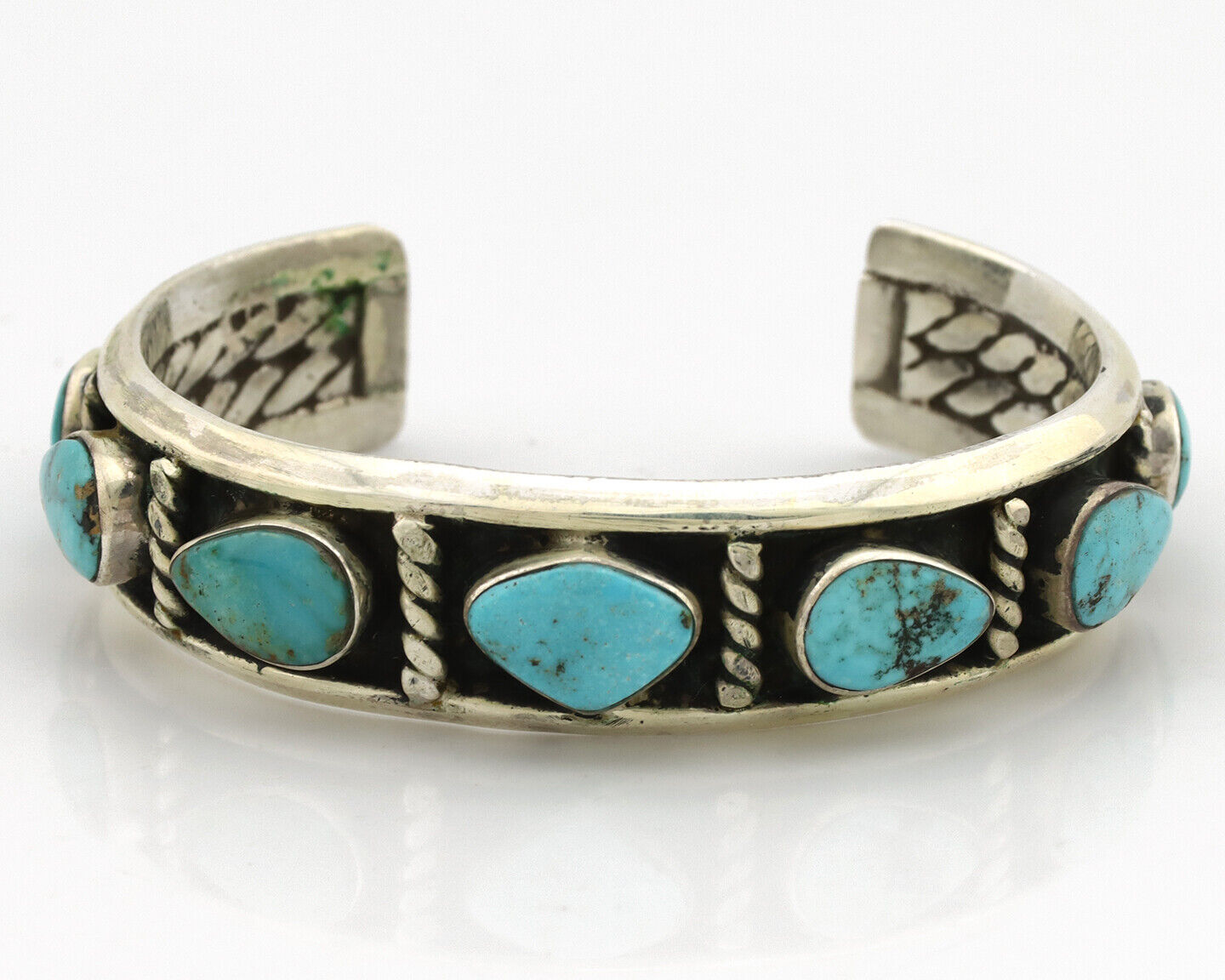 Navajo Bracelet .925 Silver Gem Kingman Turquoise Artist Signed AY 80's