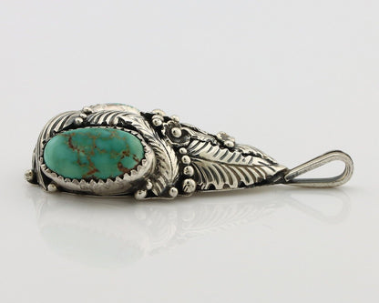 Navajo Pendant 925 Silver Natural Mined High Grade Turquoise Signed Tom Willeto