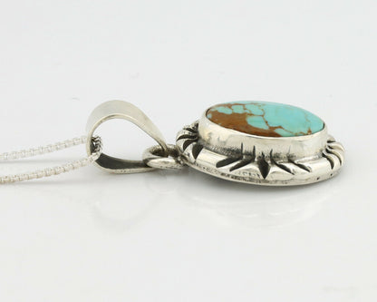 Navajo Kingman Turquoise Pendant .925 Silver Hand Stamped Signed Gecko C.80's