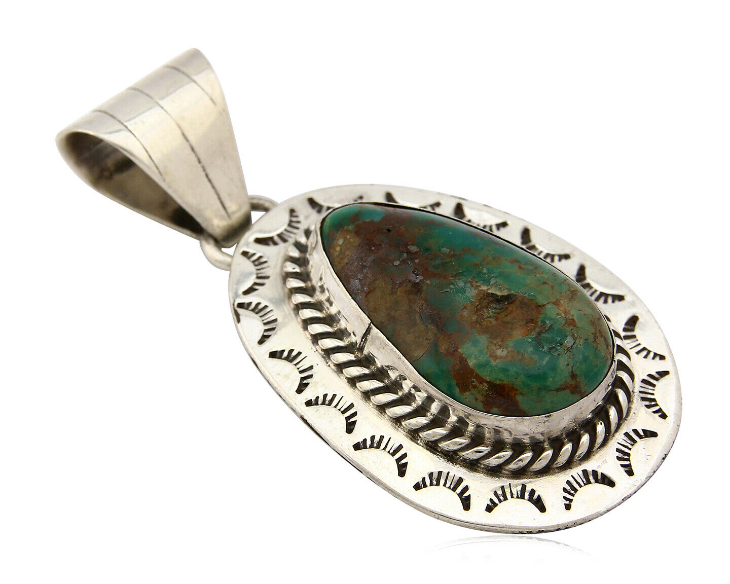 Navajo Pendant .925 Silver Royston Turquoise Signed Artist BC C.80's