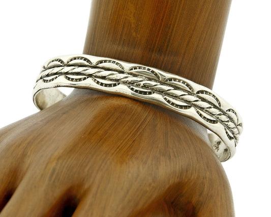 Small Women's Navajo Bracelet .925 Silver Handmade Cuff Signed Montoya C.1980's