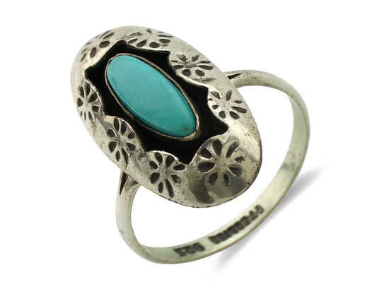 Navajo Ring .925 Silver Kingman Turquoise Native American Artist C.1980's