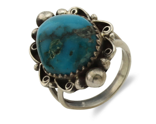 Navajo Ring .925 Silver Morenci Turquoise Native American Artist C.1980's