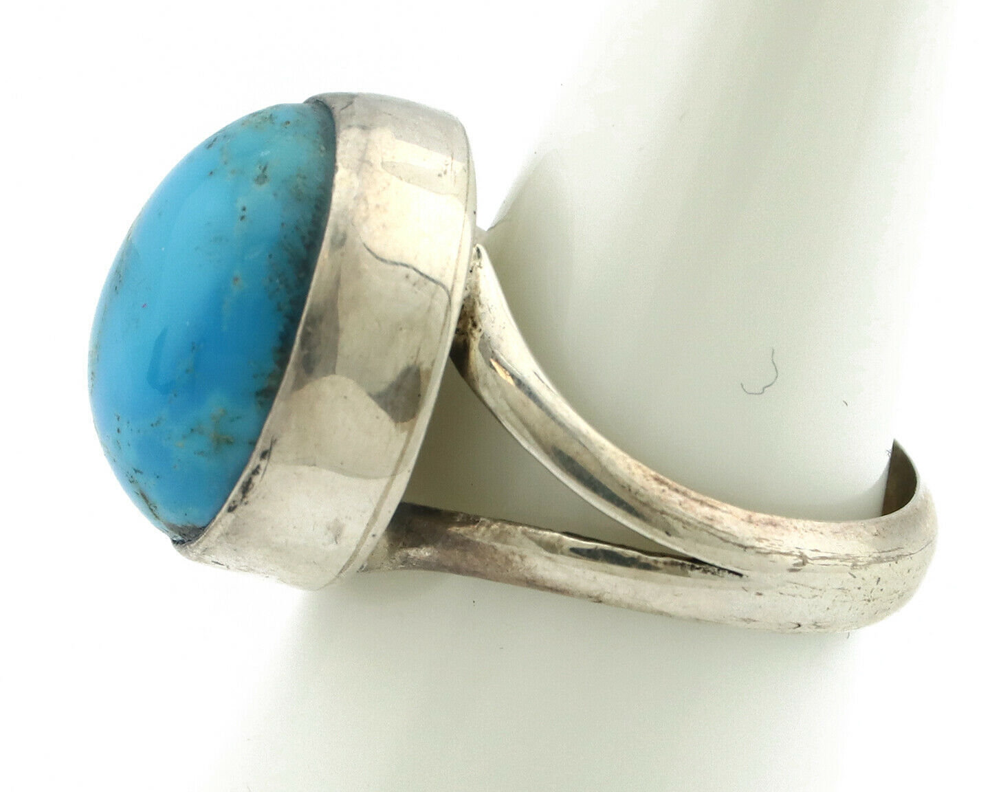 Navajo Ring .925 Silver Natural Blue Turquoise Signed Apache C.80's