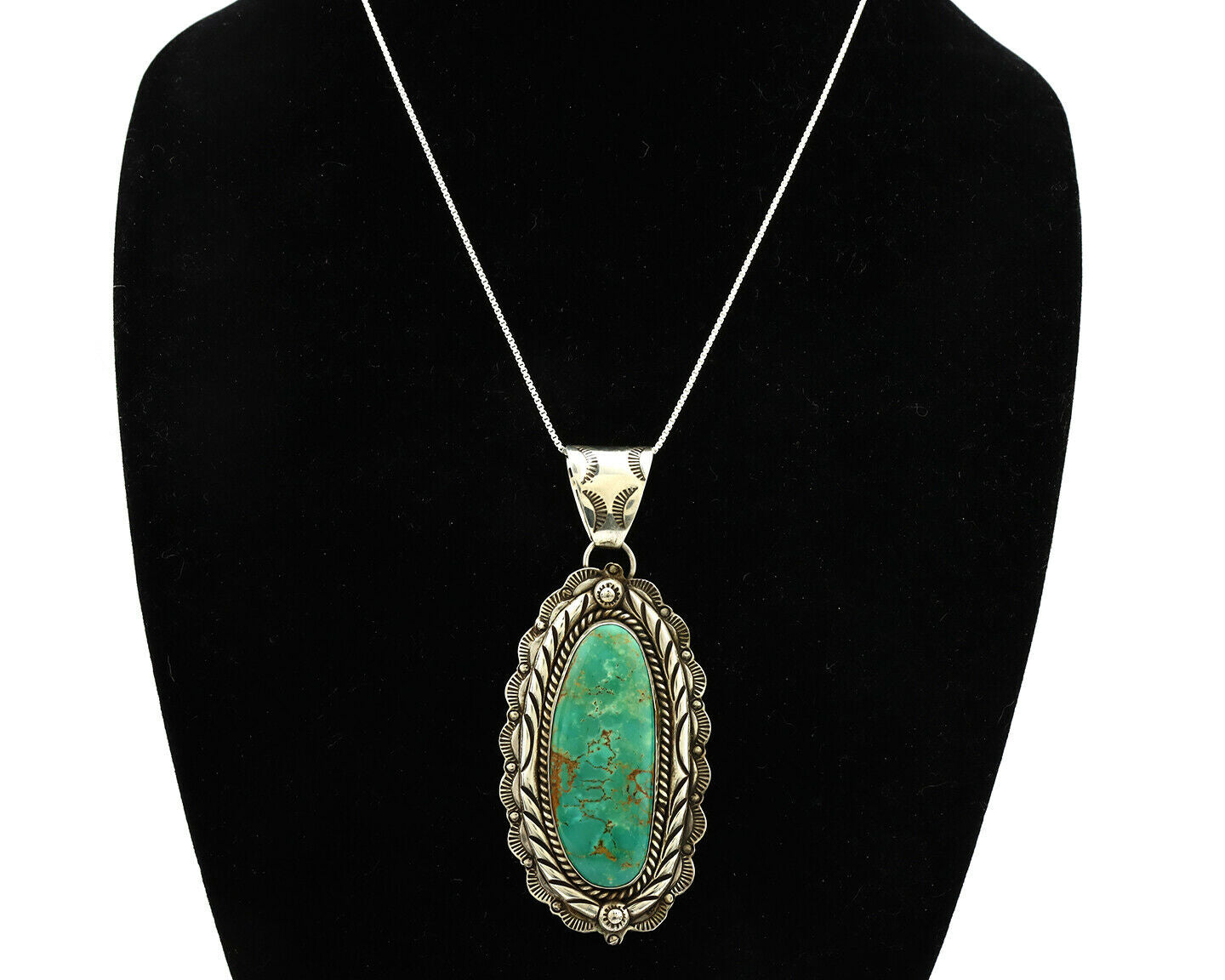 Navajo Necklace .925 Silver Kingman Turquoise Signed MB C.1980's