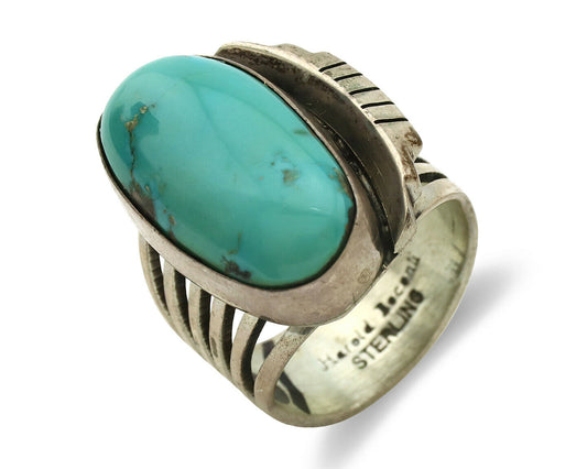 Navajo Ring .925 Silver Kingman Turquoise Signed Harold Becenti C.1980's