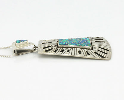 Navajo Handmade Pendant .925 Silver Black Opal Artist Signed Sun C.80's