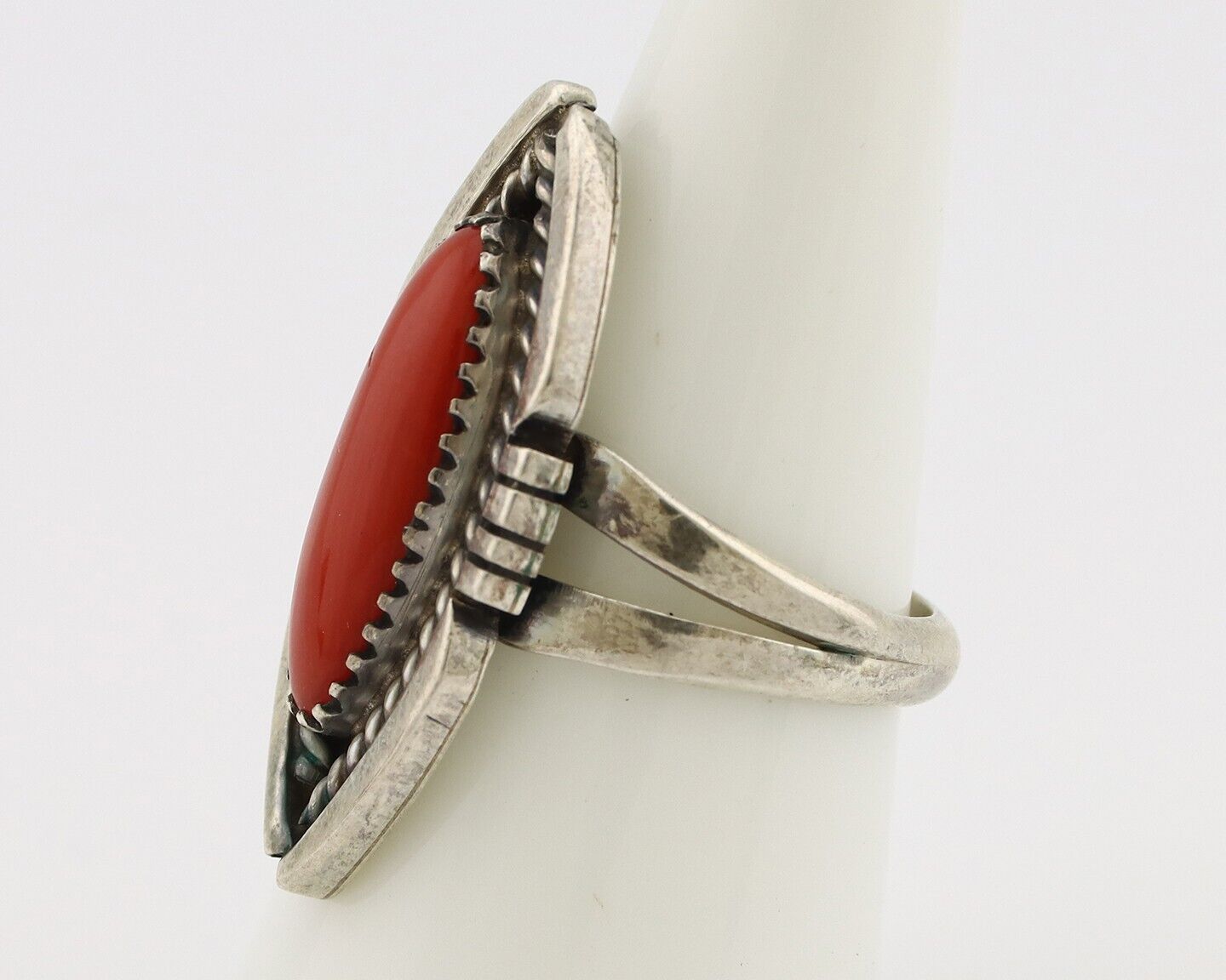 Navajo Handmade Ring 925 Silver Natural Coral Artist Signed K Montoya C.80's