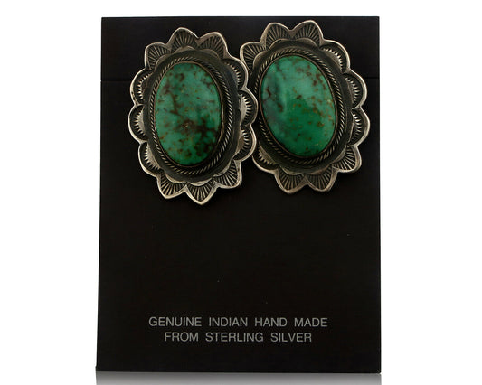 Concho Green Natural Turquoise Post Earrings by PJ Begay