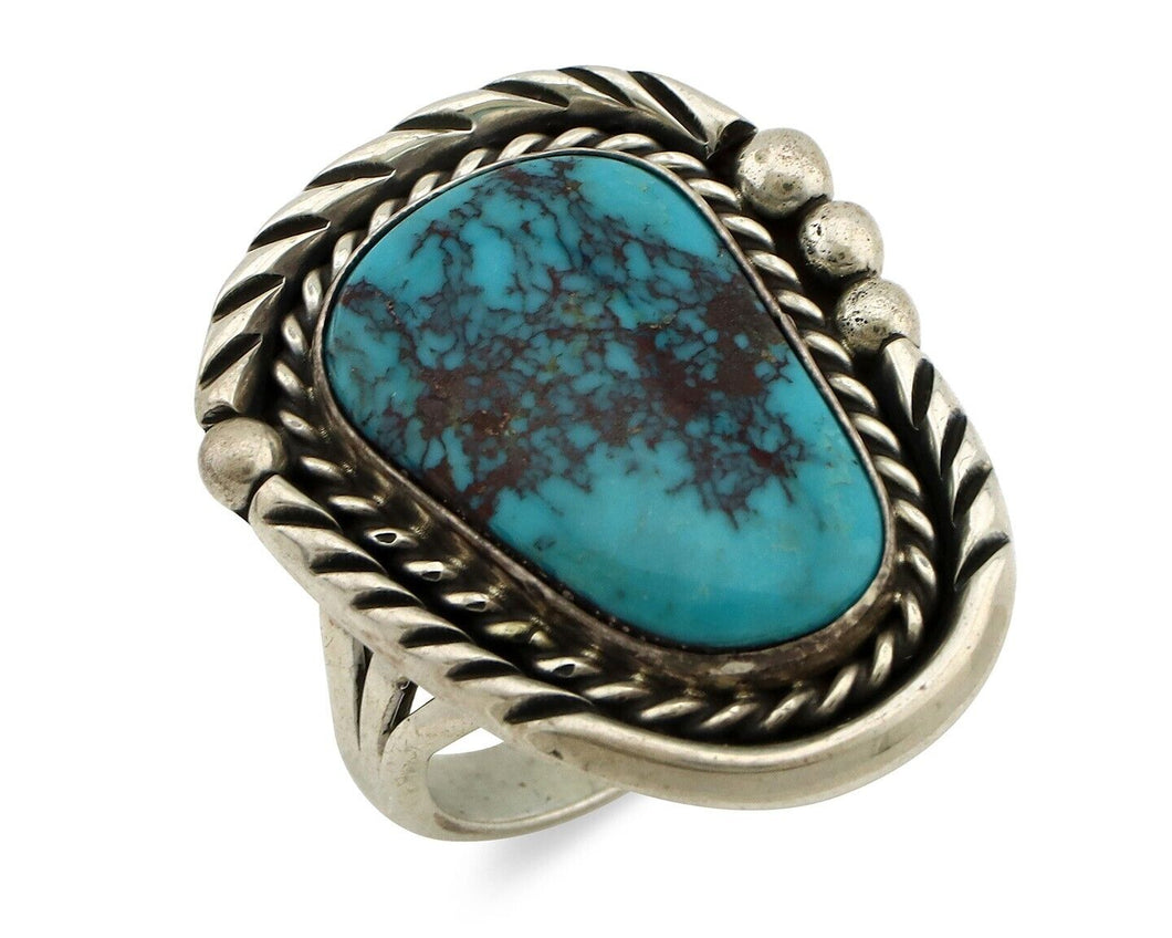 Navajo Ring 925 Silver Natural Blue Turquoise Artist Signed Ben S C.80's