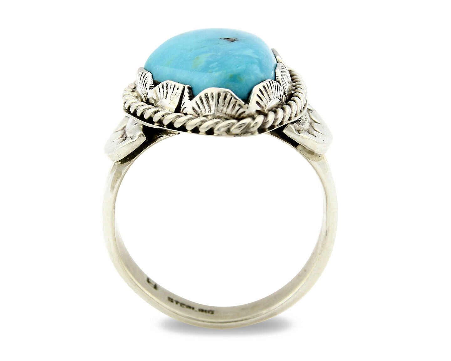 Navajo Turquoise Ring .925 Silver Handmade Signed Artist