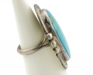 Navajo Ring .925 Silver Natural Turquoise Artist Signed KH C.80s