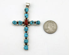 Zuni Handmade Cross Necklace 925 Silver Coral & Turquiose Artist Signed JWJ C80s