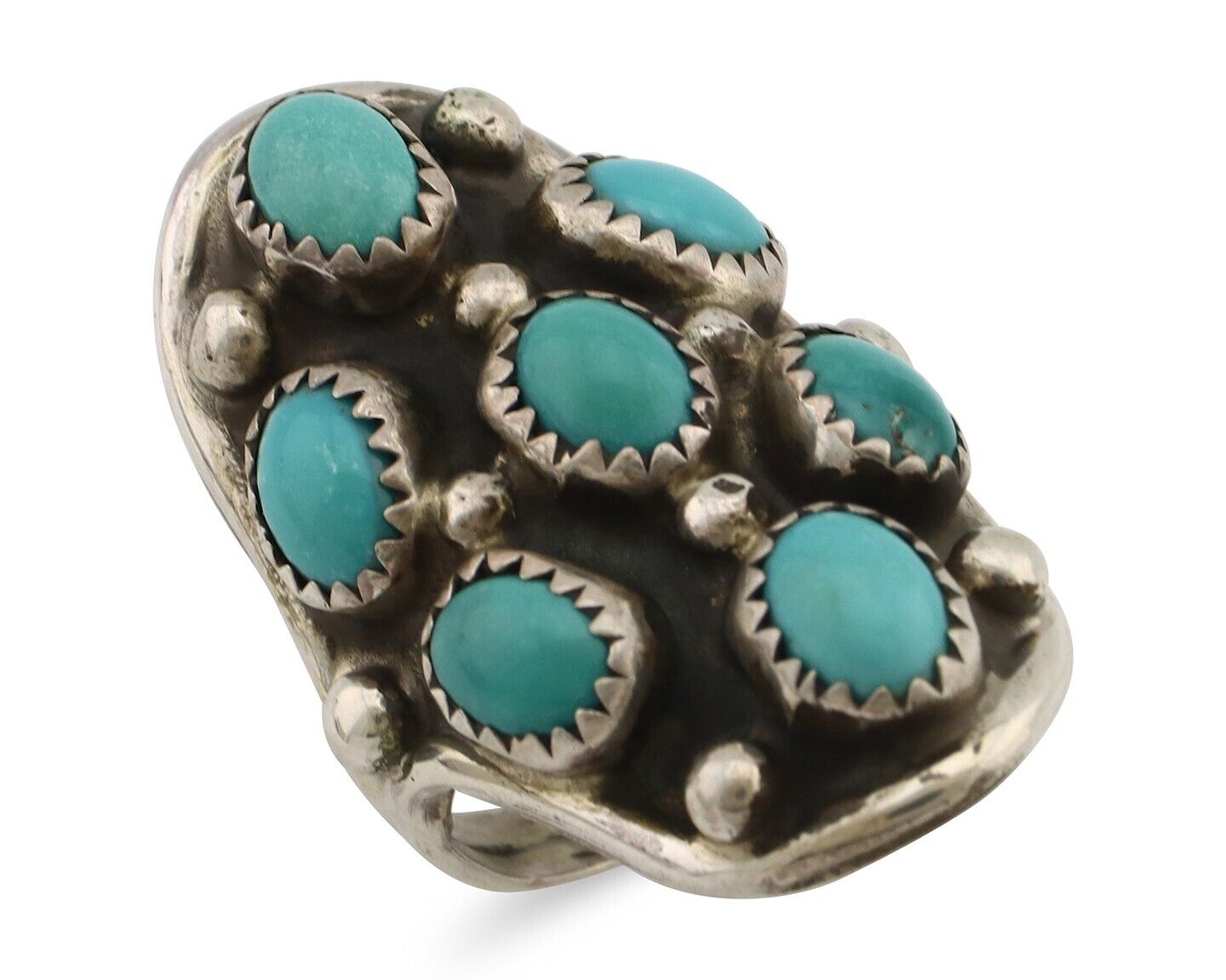 Navajo Ring .925 Silver Natural Blue Turquoise Artist Signed L Henderson C.80's