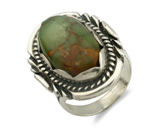 Navajo Ring .925 Silver Natural Uncolored Green Turquoise Signed Apache C.80's