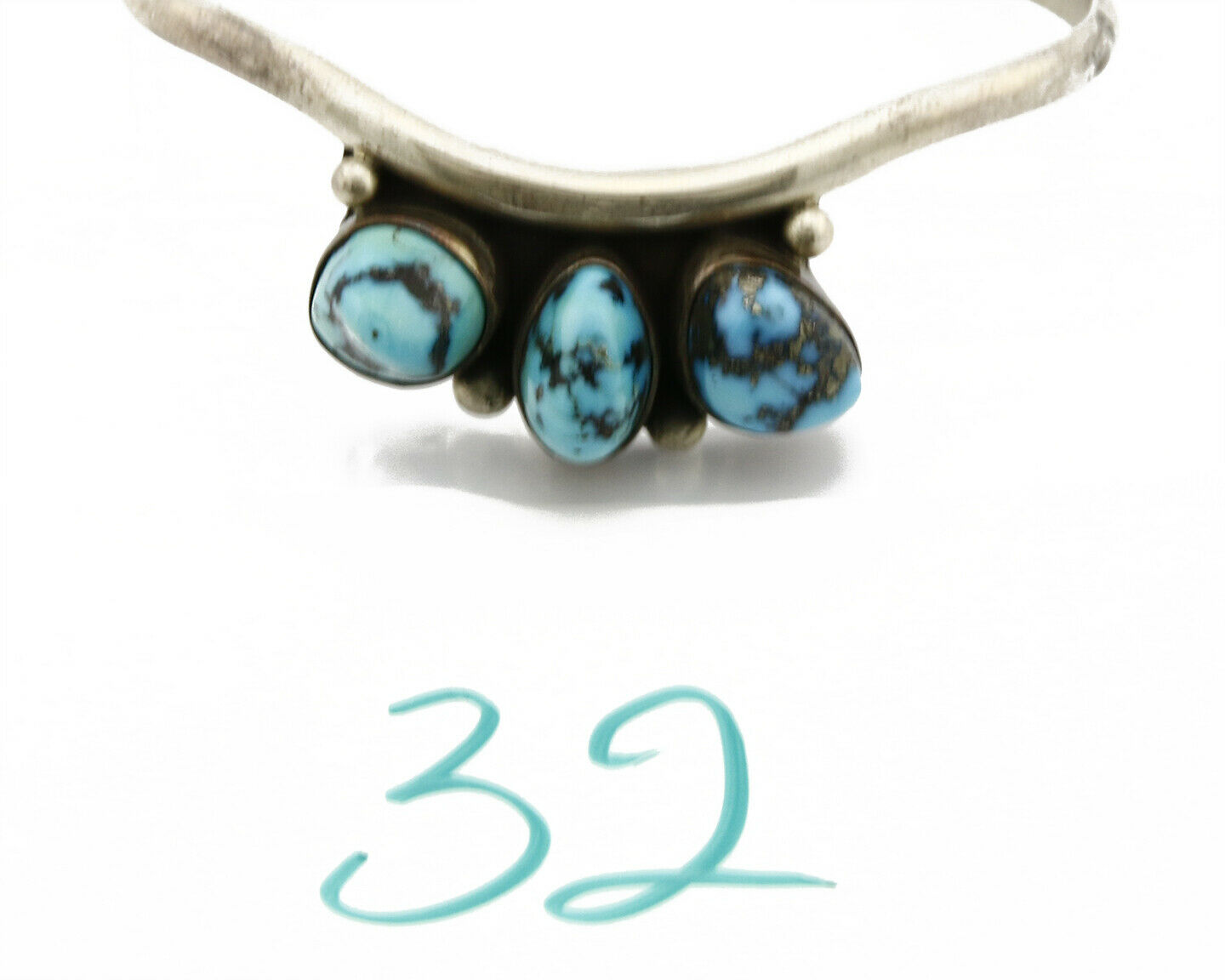 C.1980 Navajo F. Sandoval Morenci Turquoise .925 Silver Cuff Bracelet