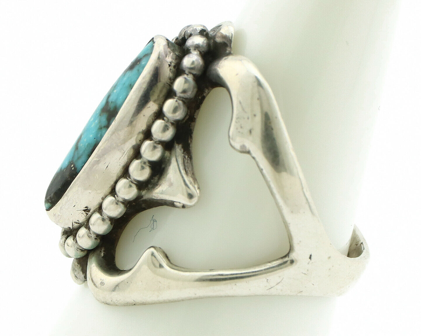 Navajo Sand Cast Ring .925 Silver Kingman Turquoise Native Artist C.80's