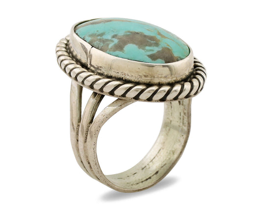 Navajo Ring .925 Silver Kingman Turquoise Native American Artist C.1980s